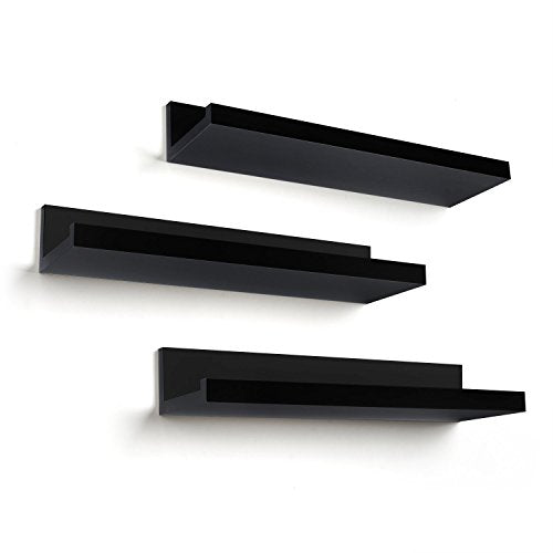 Americanflat 14 Inch Floating Shelves for Wall - Black Composite Wood Shelves for Bedroom, Living Room, Bathroom & Kitchen - Wall Mounted - Pack of 3