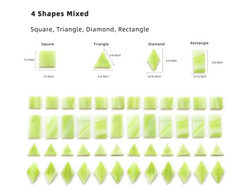 Multi-Color Options, Lanyani 200 Pieces Glass Mosaic Tiles for Crafts,4 Shapes Mixed Colorful Glass Tiles Tiffany Stained Glass Pieces for Mosaic,Chartreuse Green
