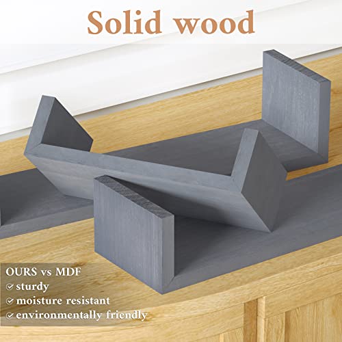 SRIWATANA Floating Shelves Wall Mounted, Solid Wood Wall Shelves, Weathered Gray
