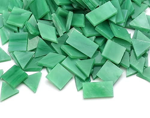Lanyani Glass Mosaic Tiles for Art Crafts,4 Shapes Mixed Colorful Glass Tiles Tiffany Stained Glass Pieces,200 Pieces,Square/Rectangle/Diamond/Triangle,Seagrass
