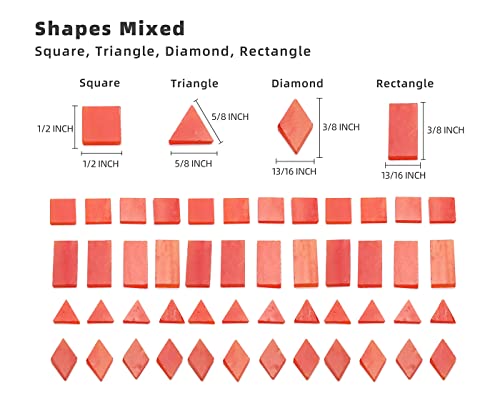 Lanyani Glass Mosaic Tiles for Art Crafts,4 Shapes Mixed Tiffany Stained Glass Pieces,200 Pieces (Orange-Red)