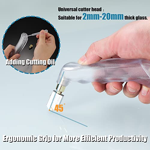 NewShark Glass Cutter Pistol Grip (2mm-20mm), Ergonomic Grip Tungsten Carbide Glass Cutting Tools with Oil Reservoir, Perfect for Glass Cutting/Tiles/Mirror/Mosaic/Window