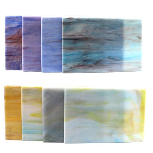 LITMIND 8 Sheets Stained Glass Variety Pack, 4 x 6 inch Mosaic Glass and Art Glass Pack for Crafts, Mixed Colors and Patterns (Blue & Green)