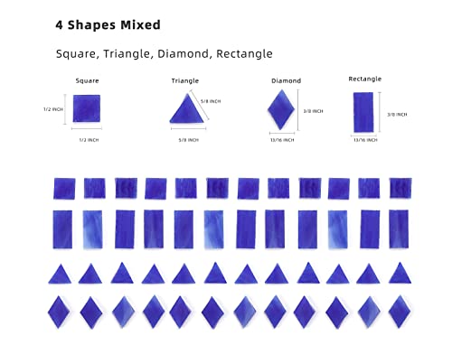 Lanyani Glass Mosaic Tiles for Art Crafts,4 Shapes Mixed Tiffany Stained Glass Pieces,200 Pieces,Square/Rectangle/Diamond/Triangle,Royal Blue