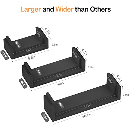 SRIWATANA Floating Shelves Wall Mounted, Solid Wood Wall Shelves, Black