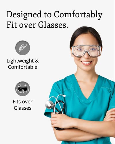 48 Pack Safety Glasses Over Eyeglasses (Anti-Fog & Scratch Resistant) Crystal Clear Eye Protection - OTG Safety Goggles