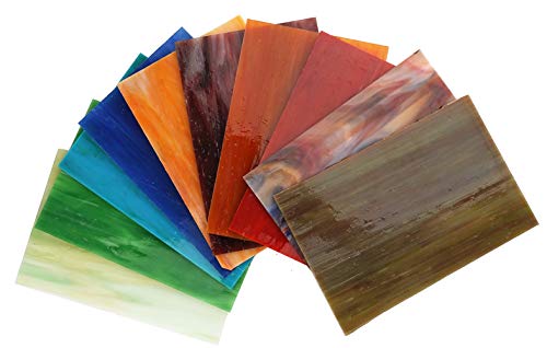 Lanyani 10 Sheets Variety Streaky Glass Packs 4 x 6 inch Cathedrals Stained Glass Sheets for Mosaic Tiles Crafts,Mixed Colors