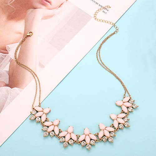 Crystal Flower Collar Necklace for Women Chunky Rhinestone Floral Bib Statement Choker Necklace