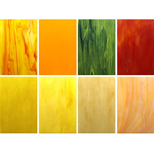 LITMIND 8 Sheets Yellow Stained Glass Mosaic Tiles for Crafts, 4 x 6 inch Cathedral Glass Art Glass Pack, Mixed Colors and Patterns (Shades of Yellow)