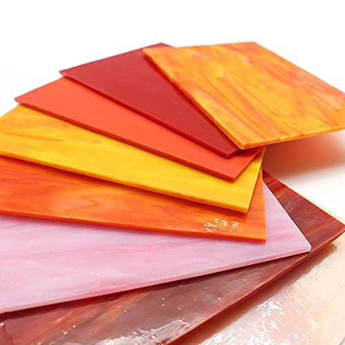 LITMIND 8 Sheets Red Stained Glass Variety Pack, 4 x 6 inch Mosaic Tiles Glass for Crafts, Art Glass Pack, Mixed Colors and Patterns (Shades of Red)