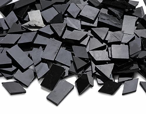 Lanyani Glass Mosaic Tiles for Art Crafts,4 Shapes Mixed Tiffany Stained Glass Pieces,200 Pieces (Regular Black)