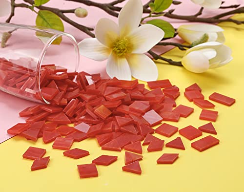 Lanyani Glass Mosaic Tiles for Art Crafts,4 Shapes Mixed Colorful Glass Tiles Tiffany Stained Glass Pieces,200 Pieces,Square/Rectangle/Diamond/Triangle,Orange-Red