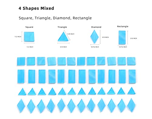 Lanyani 200 Pieces Glass Mosaic Tiles for Crafts,4 Shapes Mixed Colorful Tiffany Stained Glass Pieces,Square/Rectangle/Diamond/Triangle,Sky Blue