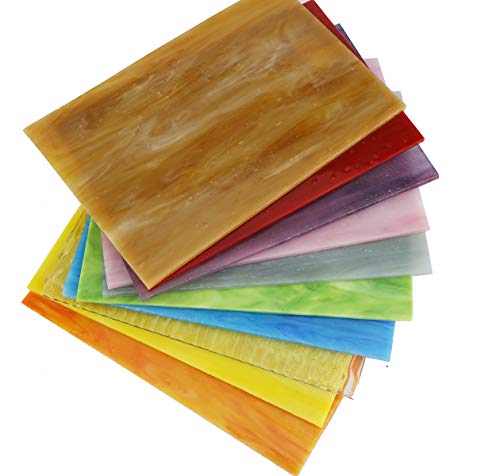 Lanyani(10 Sheets)Variety Stained Glass Sheets 4 x 6 inch Opal Art Glass Pack Tiffany Glass, Mixed Textures