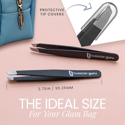 Tweezer Guru Tweezers for Eyebrows - 1 Pack Slant Tip Professional Stainless Steel Eyebrow Tweezers for Women & Men - Great Precision on Brow, Facial Hair & Ingrown Hair (Bright Pink)