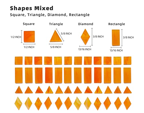 Lanyani Glass Mosaic Tiles for Art Crafts,4 Shapes Mixed Tiffany Stained Glass Pieces,200 Pieces (Orange)