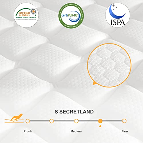 S SECRETLAND King Mattress, 12 Inch Hybrid Memory Foam Mattress and Individual Pocket Springs,King Bed in a Box with Pressure Relief and Cooler Cover,Medium Softer King Size