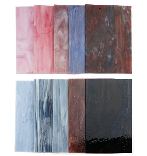 Lanyani(10 Sheets)Variety Stained Glass Sheets 4 x 6 inch Opal Art Glass Pack Tiffany Glass, Mixed Textures