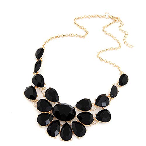 ArRord Fashion Flower Crystal Collar Necklace Statement Chunky Jewelry for Women Black
