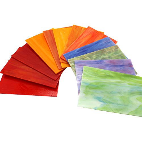 LITMIND 12 Sheets Variety Stained Glass Sheets Pack, 4 x 6 inch Mosaic Glass Tiles for Crafts, Art Glass Pack, Assorted Colors and Patterns(Opaque/Smooth)
