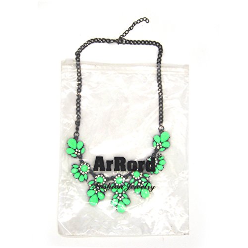 ArRord Fashion Flower Crystal Collar Necklace Statement Chunky Jewelry for Women Green