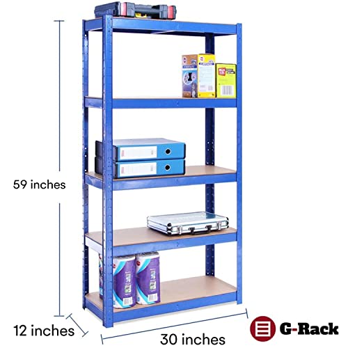 Garage Shelving Units: 59” x 30” x 12” | Heavy Duty Racking Shelves for Storage - 2 Bay, Blue 5 Tier (386lbs Per Shelf), 1929lbs Capacity | 5 Year Warranty