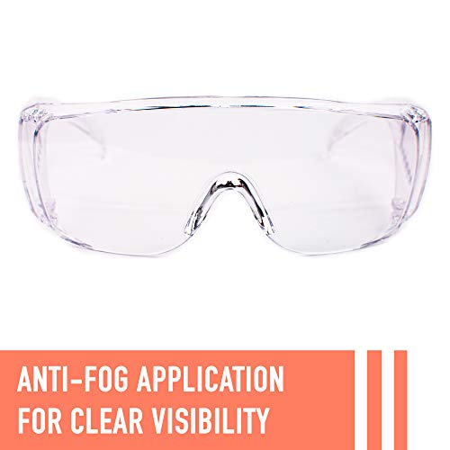 3 Pack Safety Glasses Over Eyeglasses (Anti-Fog & Scratch Resistant) Crystal Clear Eye Protection - OTG Safety Goggles