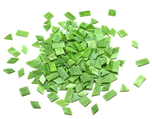 Multi-Color Options, Lanyani 200 Pieces Glass Mosaic Tiles for Crafts,4 Shapes Mixed Colorful Glass Tiles Tiffany Stained Glass Pieces for Mosaic,Green Grass