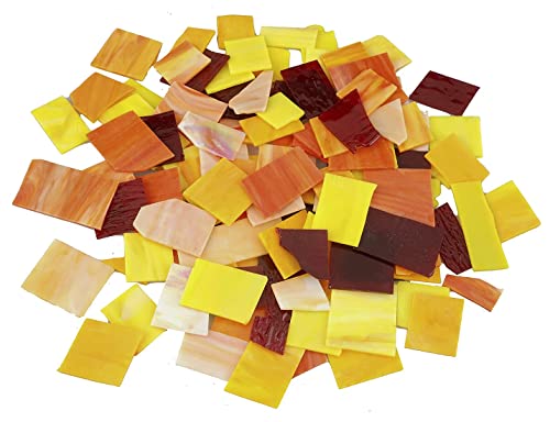 Lanyani Stained Glass Sheets Pieces, Glass Mosaics Tiles for Artwork and Crafts Art Projects, 35oz Value Pack, Flame