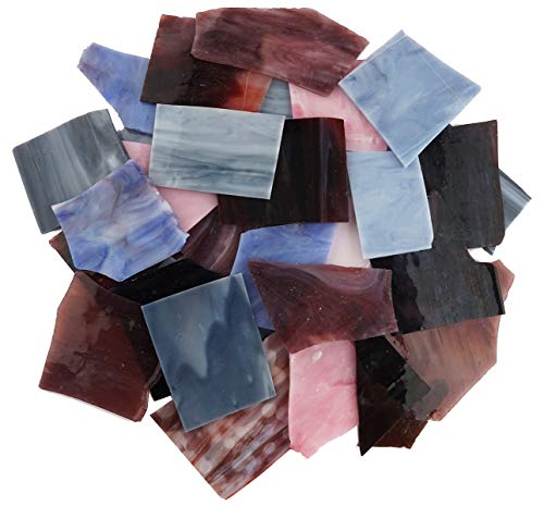 Lanyani Stained Glass Scrap Pieces Sheets, Glass Mosaic Tiles for Crafts, 35oz Value Pack,Assorted Colors and Textures