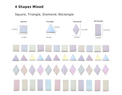 Lanyani Glass Mosaic Tiles for Art Crafts,4 Shapes Mixed Tiffany Stained Glass Pieces,200 Pieces,Square/Rectangle/Diamond/Triangle,Iridescent White