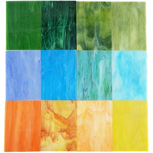 Lanyani (10 Sheets) Variety Stained Glass Sheets Pack, 4 x 6 inch Large Cathedral Glass Mosaic Tiles for Crafts, Mixed Opaque