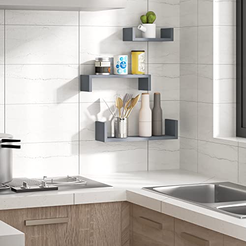 SRIWATANA Floating Shelves Wall Mounted, Solid Wood Wall Shelves, Weathered Gray