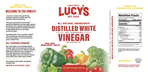 Lucy's Family Owned - Natural Distilled White Vinegar, 32 oz. bottle (Pack of 2) - 5% Acidity