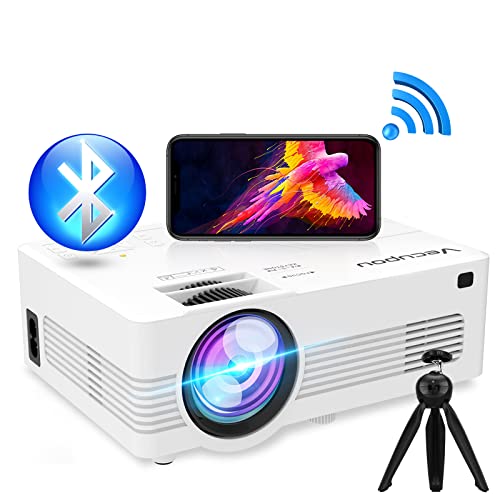 Mini WiFi Bluetooth Projector (with Tripod), Full HD 1080P Supported Outdoor Projector, Full HD True Movie Projector, Compatible with TV Stick, iOS, Android, PS5, HDMI, USB, Vecupou