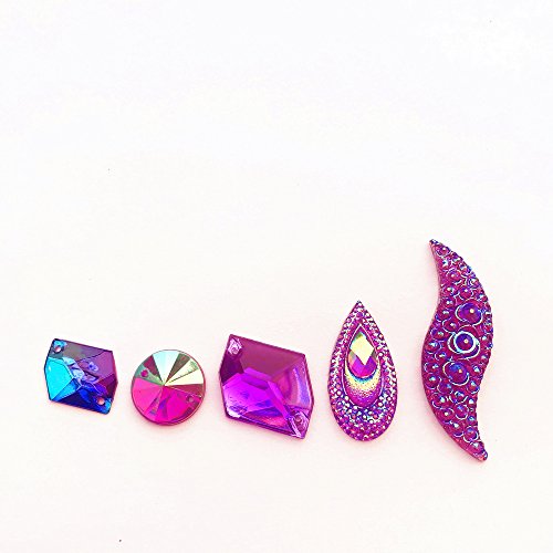 50PCS Special Effect Different Shapes Mirror AB Gems Sew On Rhinestones Faceted for Handicrafts Clothing Dress Decorations (Purple)