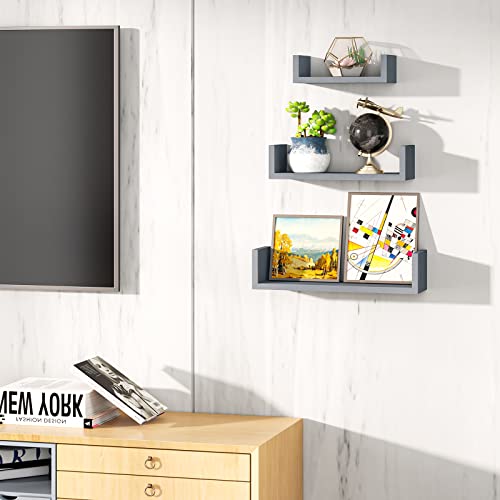 SRIWATANA Floating Shelves Wall Mounted, Solid Wood Wall Shelves, Weathered Gray