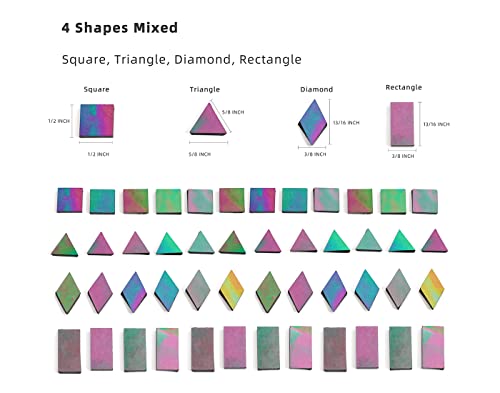 Lanyani Glass Mosaic Tiles for Art Crafts,4 Shapes Mixed Tiffany Stained Glass Pieces,200 Pieces,Square/Rectangle/Diamond/Triangle,Iridescent Black