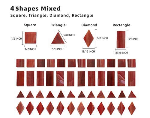 Lanyani Glass Mosaic Tiles for Art Crafts,4 Shapes Mixed Tiffany Stained Glass Pieces,200 Pieces (Red-1)