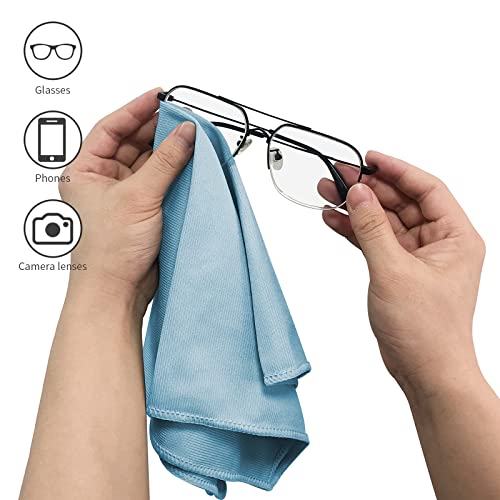 Puomue 6 Pack Microfiber Glass Cleaning Cloth, 16 Inch X 16 Inch, Lint Free Quickly Clean Window, Glasses, Windshields, Mirrors, and Stainless Steel, Blue