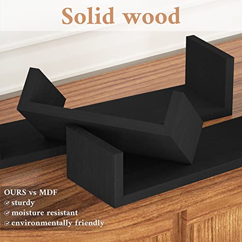 SRIWATANA Floating Shelves Wall Mounted, Solid Wood Wall Shelves, Black