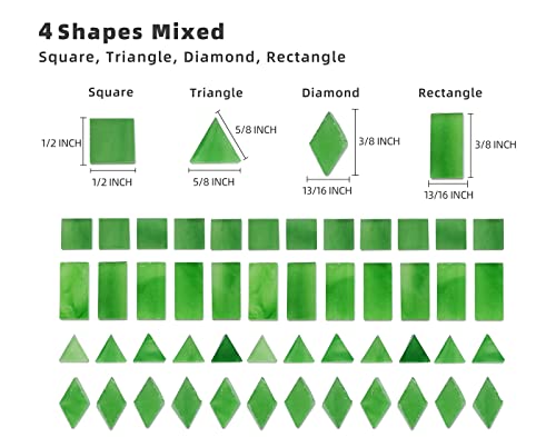 Lanyani Glass Mosaic Tiles for Art Crafts,4 Shapes Mixed Tiffany Stained Glass Pieces,200 Pieces (Green-1)