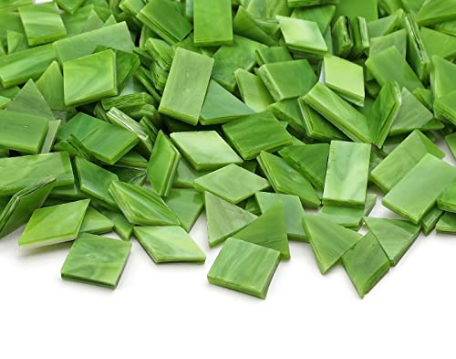 Multi-Color Options, Lanyani 200 Pieces Glass Mosaic Tiles for Crafts,4 Shapes Mixed Colorful Glass Tiles Tiffany Stained Glass Pieces for Mosaic,Green Grass