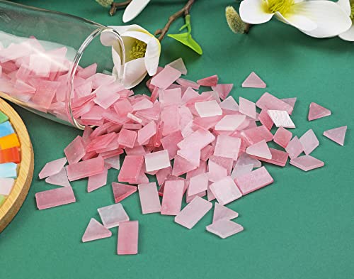 Lanyani Glass Mosaic Tiles for Art Crafts,4 Shapes Mixed Tiffany Stained Glass Pieces,200 Pieces (Dark Pink)