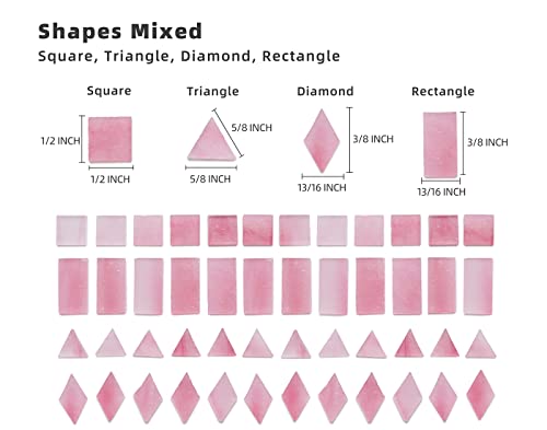 Lanyani Glass Mosaic Tiles for Art Crafts,4 Shapes Mixed Tiffany Stained Glass Pieces,200 Pieces (Dark Pink)