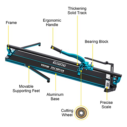 Mophorn Tile Cutter, 24 Inch Manual Tile Cutter, Tile Cutter Tools w/Single Rail Double Brackets, 3/5 in Cap w/Precise Laser Guide, Tile Cutter Porcelain Tools for Precision Cutting Porcelain Tiles
