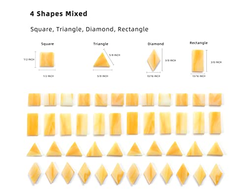 Lanyani Glass Mosaic Tiles for Art Crafts,4 Shapes Mixed Tiffany Stained Glass Pieces,200 Pieces,Square/Rectangle/Diamond/Triangle,Amber Yellow
