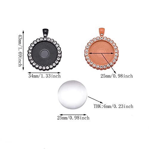 20 Pcs Mixed Color Round Rhinestone Bezel Pendant Trays Blanks Trays Pendant Clear Glass Cabochons for Photo Pendant For DIY Resin Jewelry Craft Photo Charms