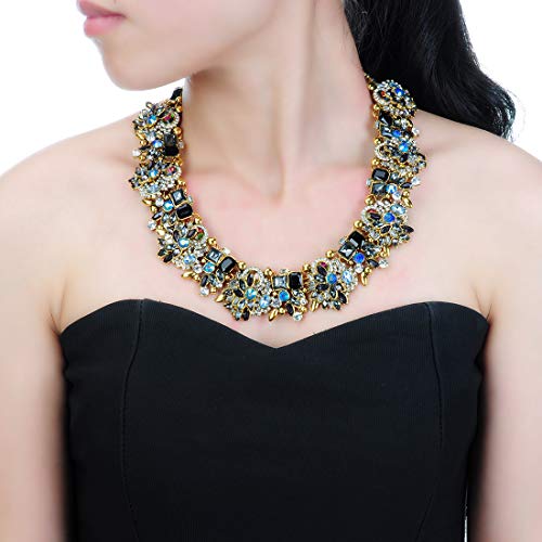 Crystal Rhinestone Statement Necklace, Vintage Chunky Chain Choker Collar Bib Statement Necklace Fashion Costume Jewelry Necklaces for Women