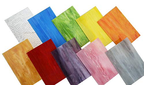 Lanyani(10 Sheets)Variety Stained Glass Sheets 4 x 6 inch Opal Art Glass Pack Tiffany Glass, Mixed Textures